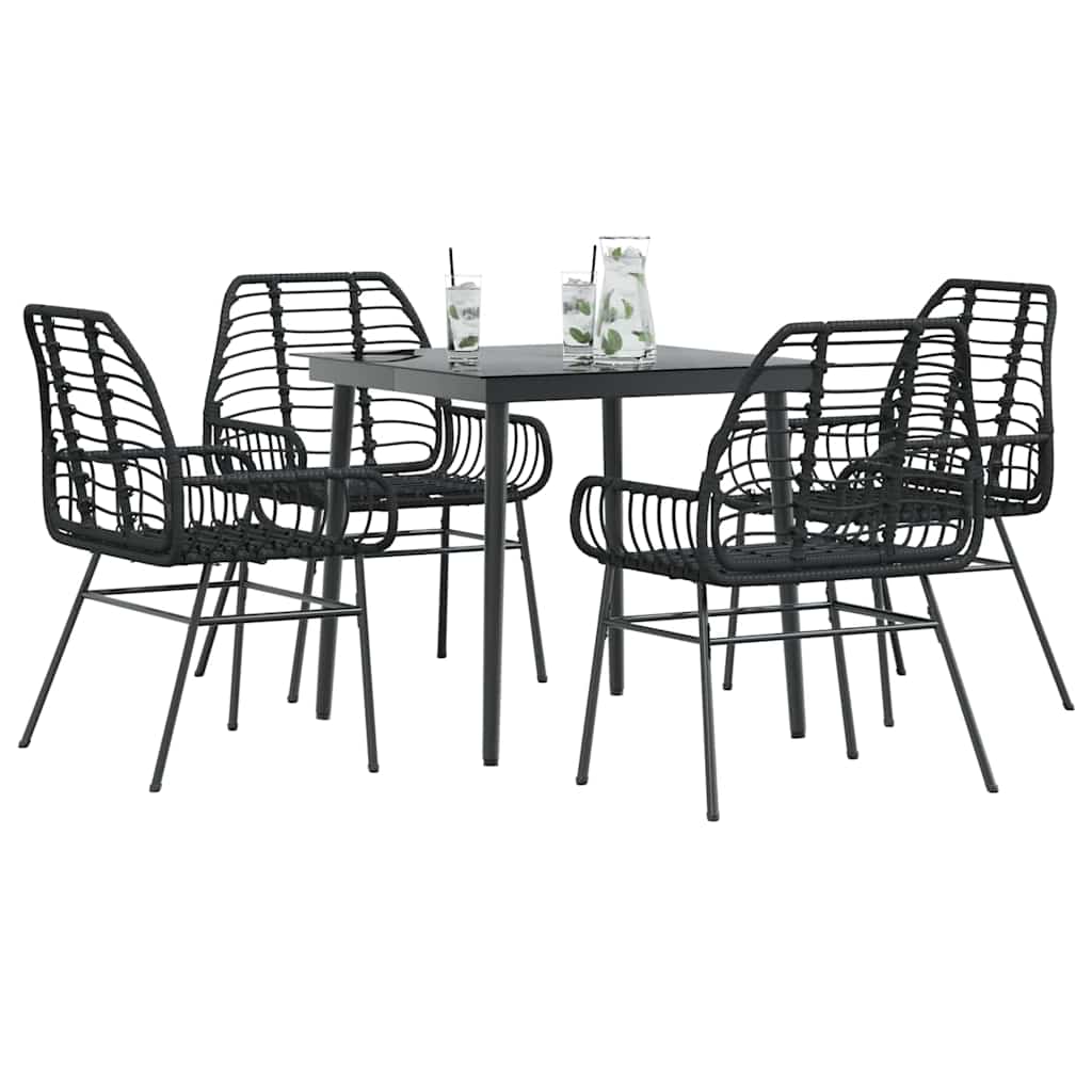 5 Dele Spisebordssæt Til Haven M. Hynder Polyrattan Glas Sort - 4 / Nej / 80 x 80 x 74 cm