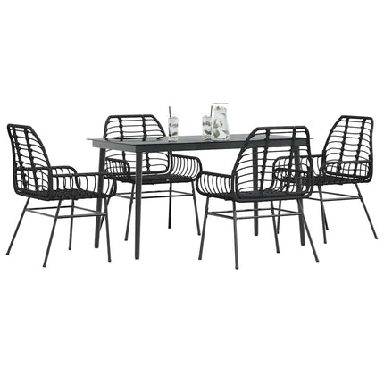 5 dele spisebordssæt til haven polyrattan glas sort