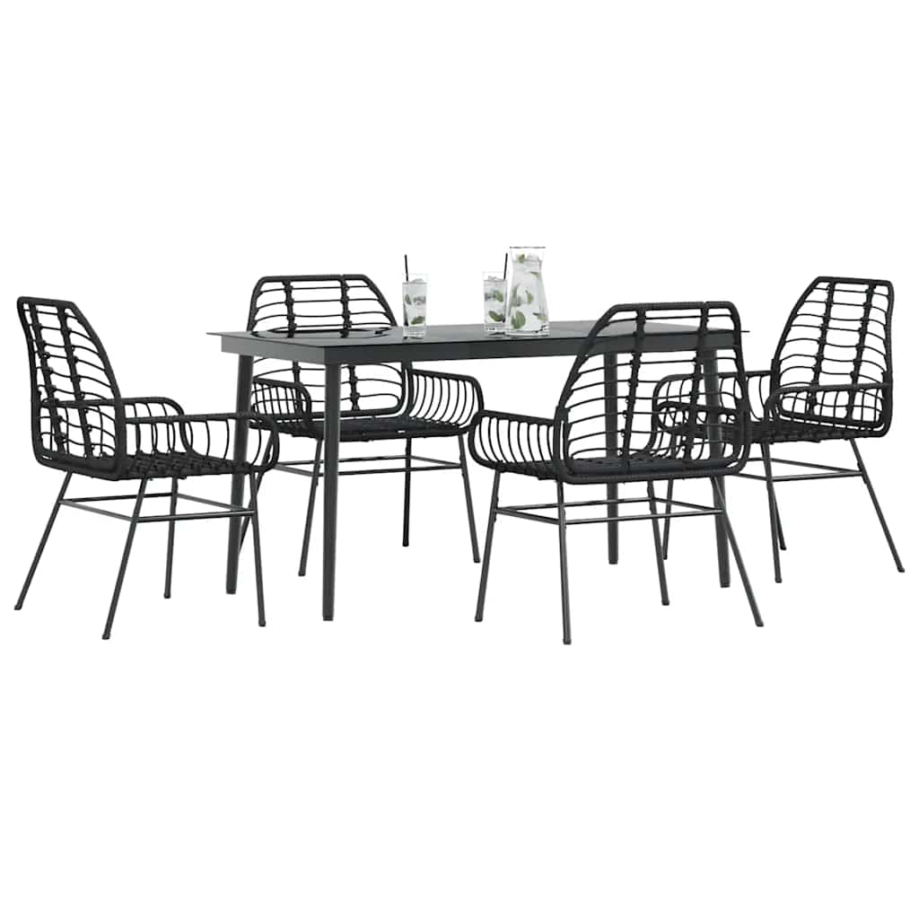 5-pers. havespisesæt i sort polyrattan med glasbord - 5 dele