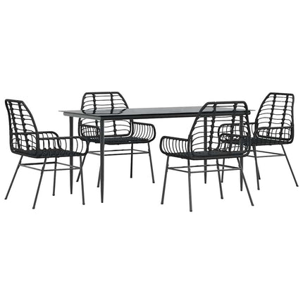 5 dele spisebordssæt til haven polyrattan glas sort