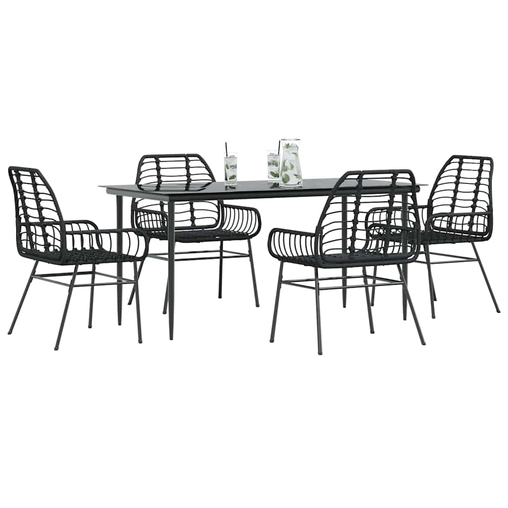5 dele spisebordsst til haven polyrattan glas sort