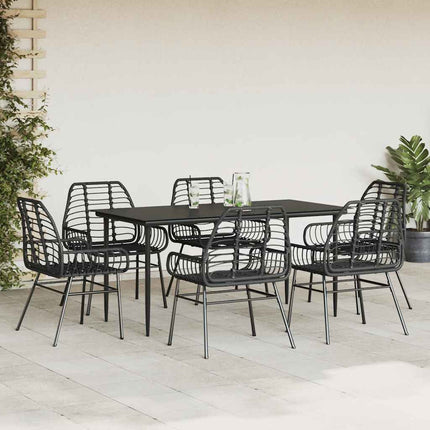 7 dele spisebordssæt til haven polyrattan glas sort