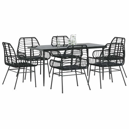 7 dele spisebordssæt til haven polyrattan glas sort