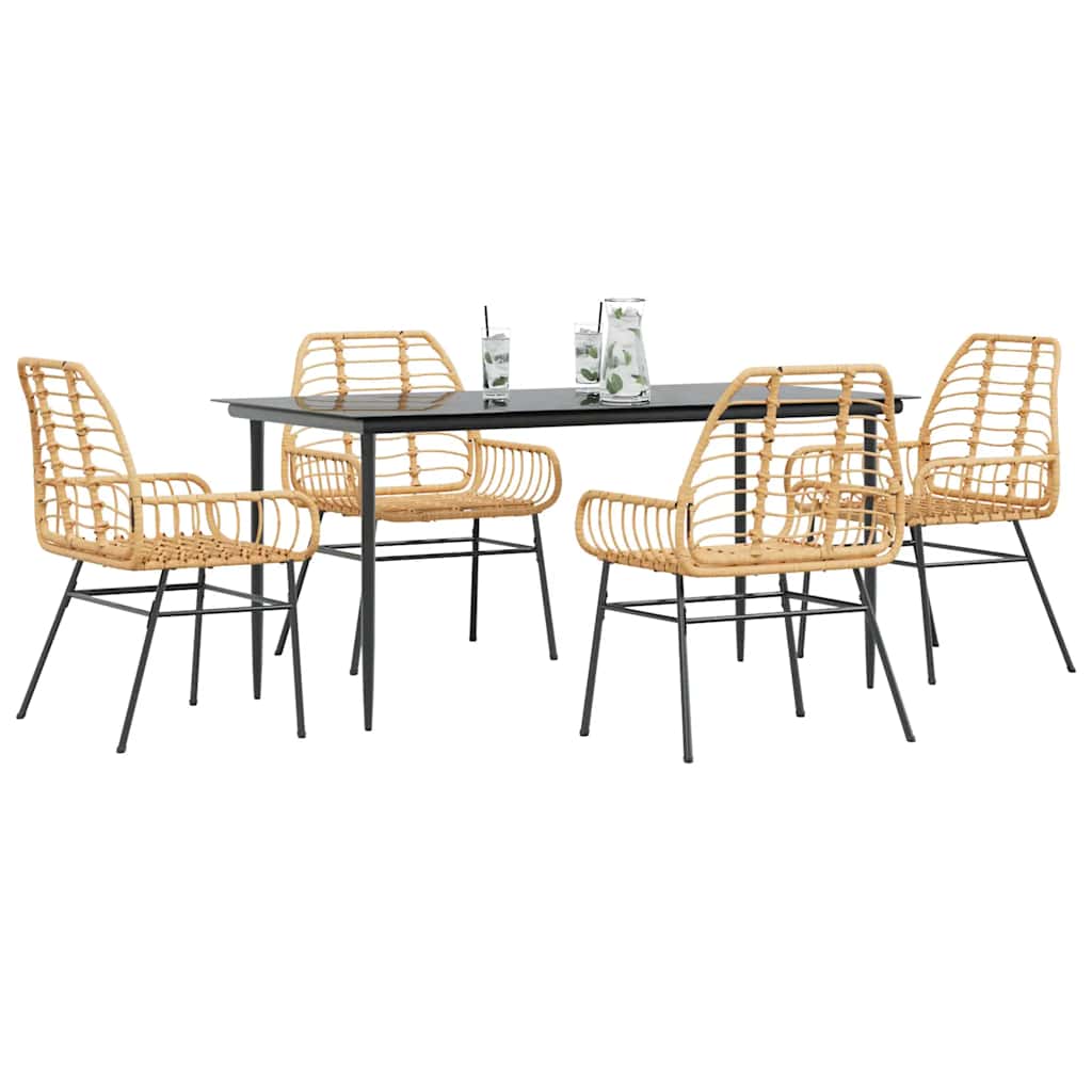 5 dele spisebordssæt til haven polyrattan glas brun billede