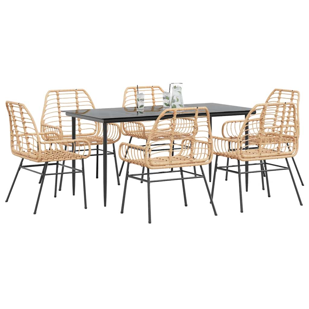 7 dele spisebordsst til haven polyrattan glas brun
