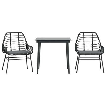 3 dele spisebordssæt til haven m. hynder polyrattan glas sort