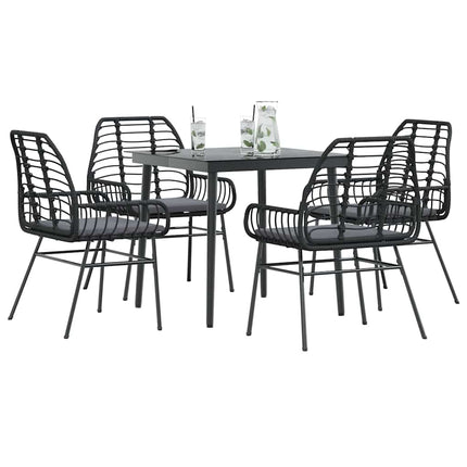 5 dele spisebordssæt til haven m. hynder polyrattan glas sort