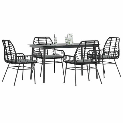 5 dele spisebordssæt til haven m. hynder polyrattan glas sort