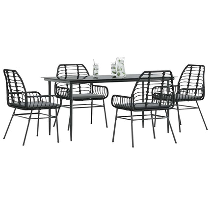 5 dele spisebordssæt til haven m. hynder polyrattan glas sort