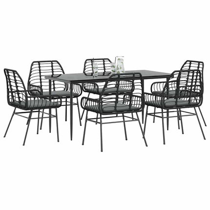 7 dele spisebordssæt til haven m. hynder polyrattan glas sort