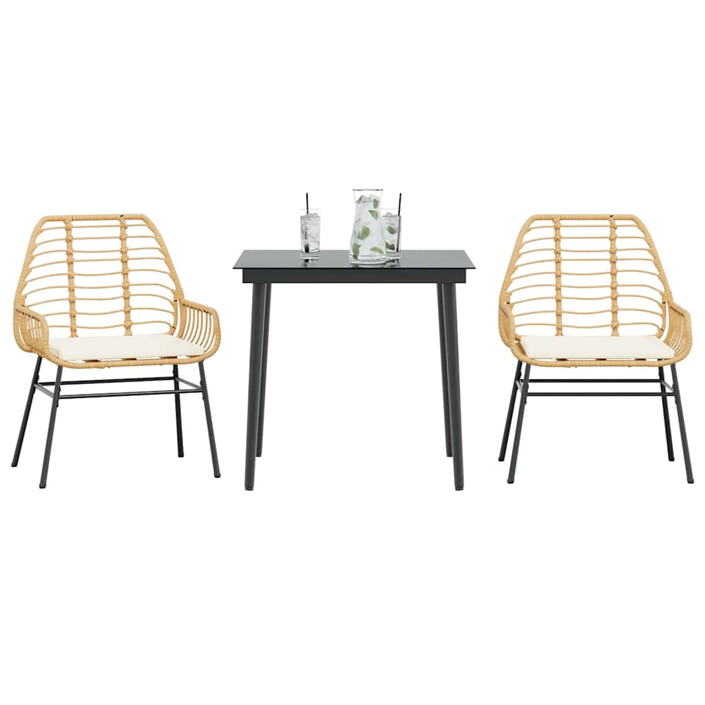 3 dele spisebordsst til haven m. hynder polyrattan glas brun