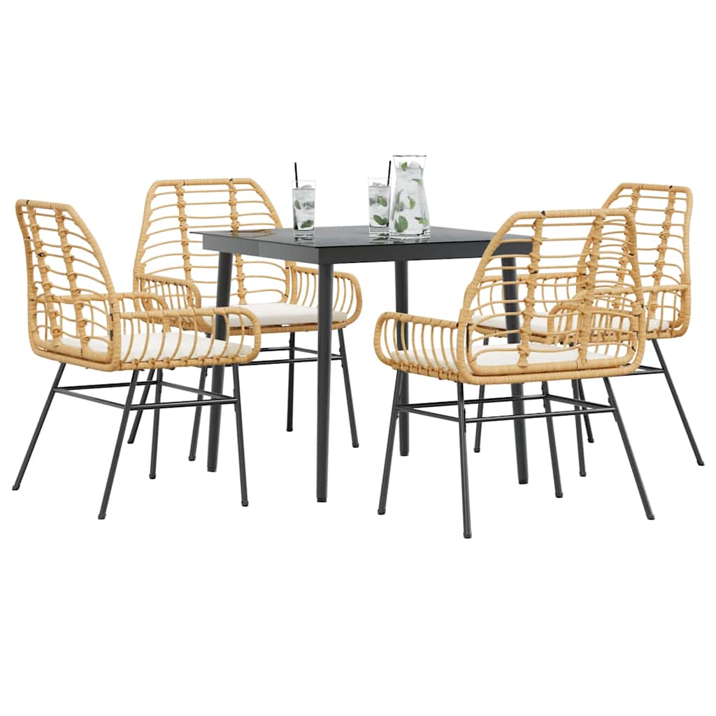 5 Dele Spisebordssæt Til Haven M. Hynder Polyrattan Glas Brun - 4 / Ja / 80 x 80 x 74 cm