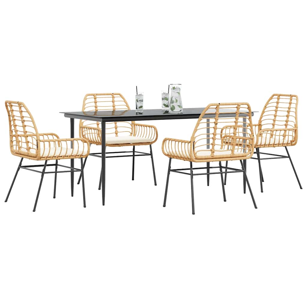 5 dele spisebordsst til haven m. hynder polyrattan glas brun