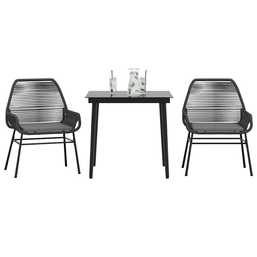 3 dele spisebordssæt til haven m. hynder polyrattan glas sort