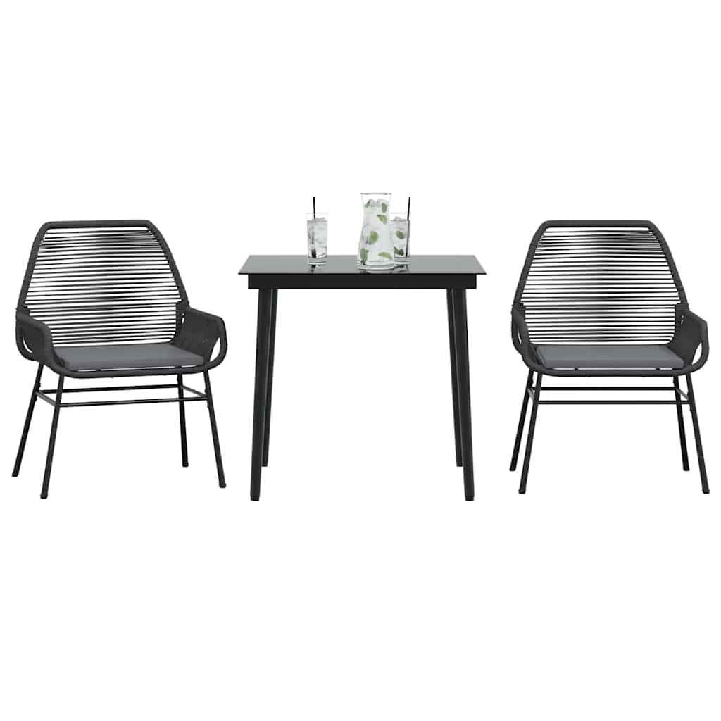 9 Dele Spisebordssæt Til Haven Med Hynder Polyrattan Glas - 2 / Sort / 80 x 80 x 74 cm
