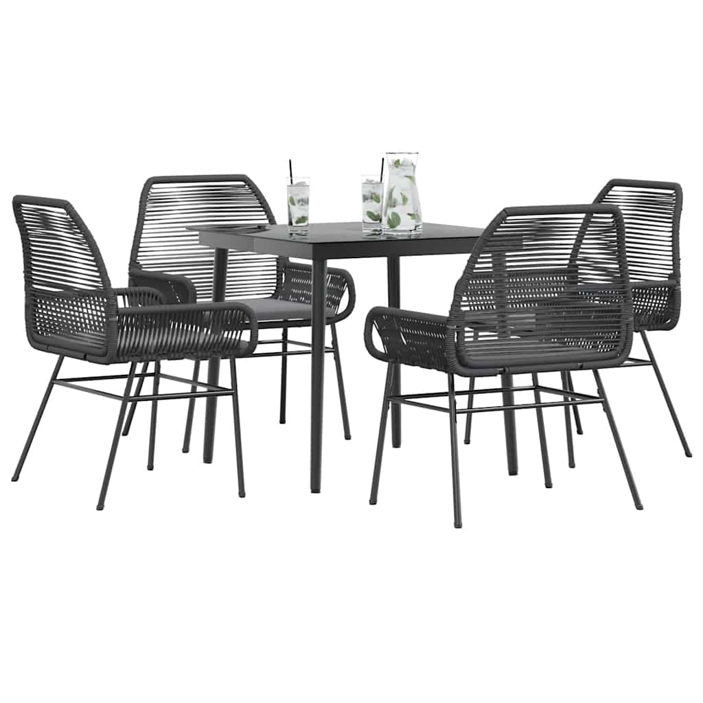 9 Dele Spisebordssæt Til Haven Med Hynder Polyrattan Glas - 4 / Sort / 80 x 80 x 74 cm