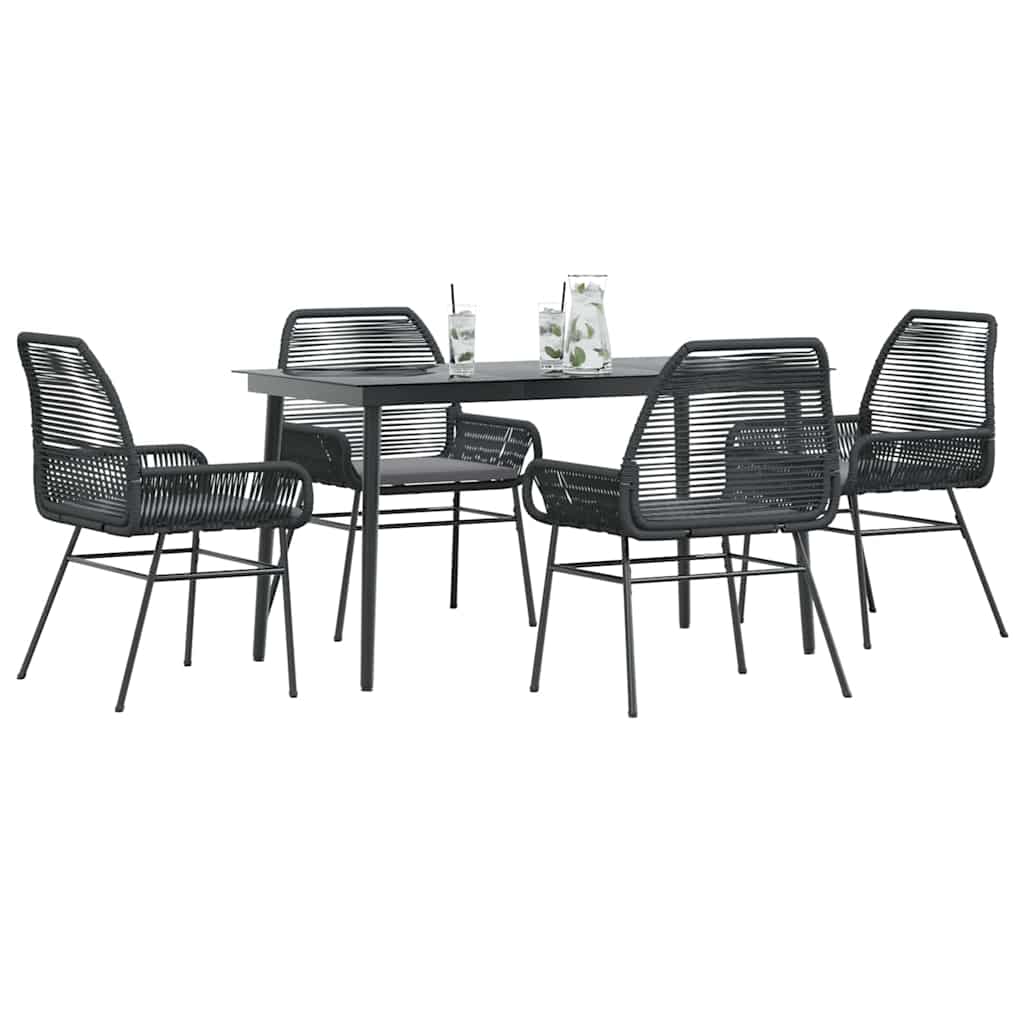 9 Dele Spisebordssæt Til Haven Med Hynder Polyrattan Glas - 4 / Sort / 140 x 70 x 74 cm