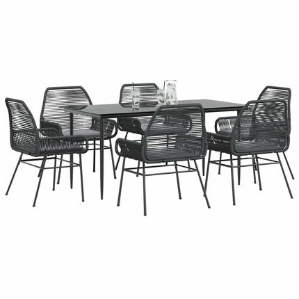 7 dele spisebordssæt til haven m. hynder polyrattan glas sort