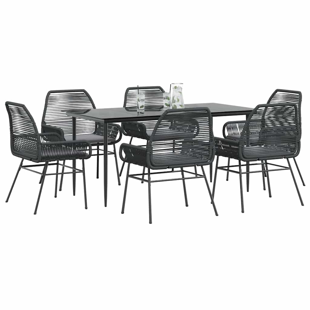 7 dele spisebordsst til haven m. hynder polyrattan glas sort