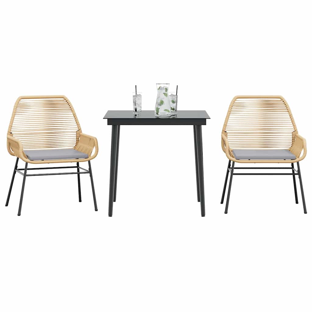 9 Dele Spisebordssæt Til Haven Med Hynder Polyrattan Glas - 2 / Brun / 80 x 80 x 74 cm