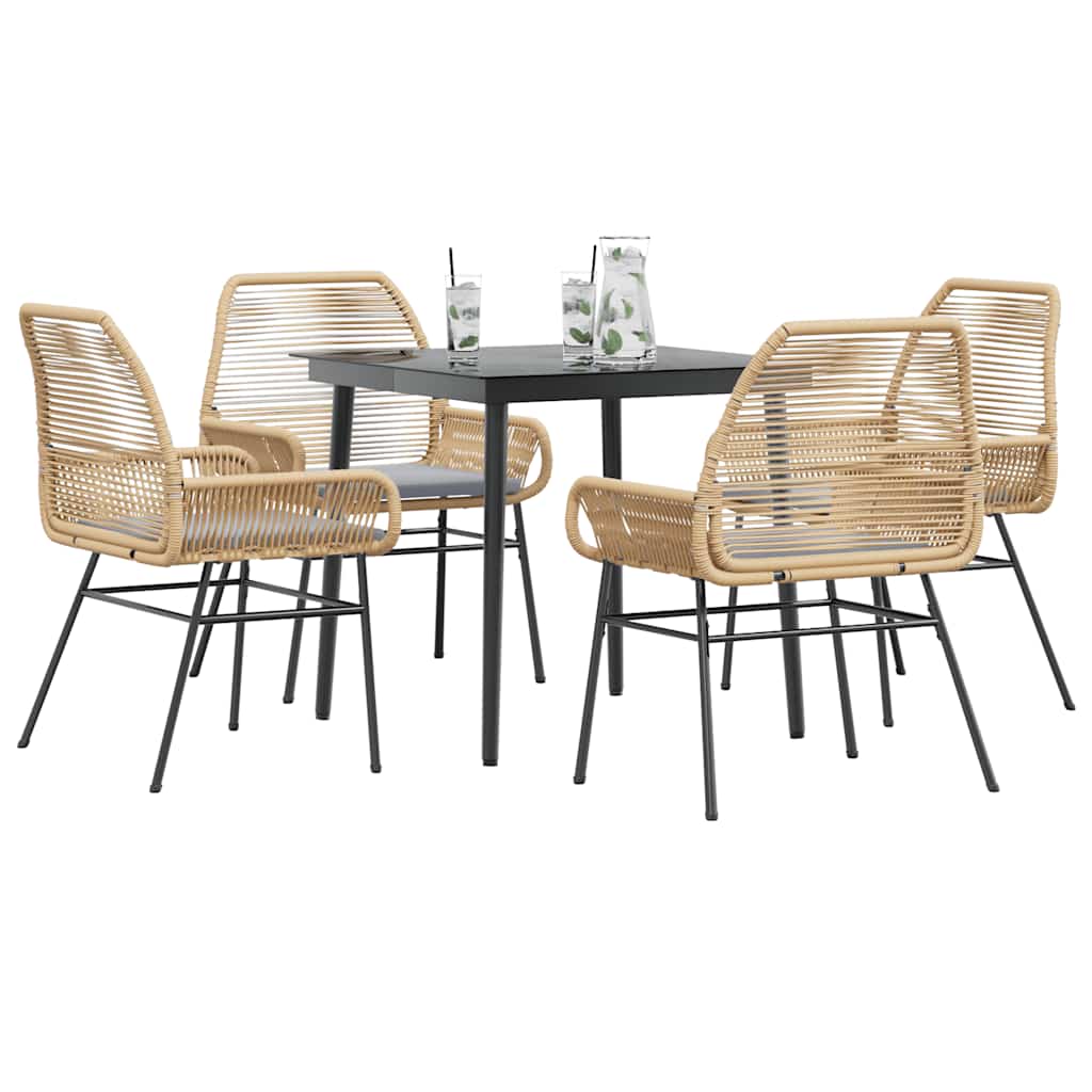 9 Dele Spisebordssæt Til Haven Med Hynder Polyrattan Glas - 4 / Brun / 80 x 80 x 74 cm