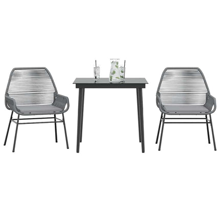 spisebordssæt til haven 3dele med hynder polyrattan glas grå