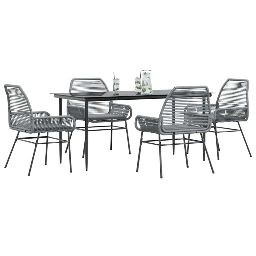 5 dele spisebordsst til haven med hynder polyrattan glas gr