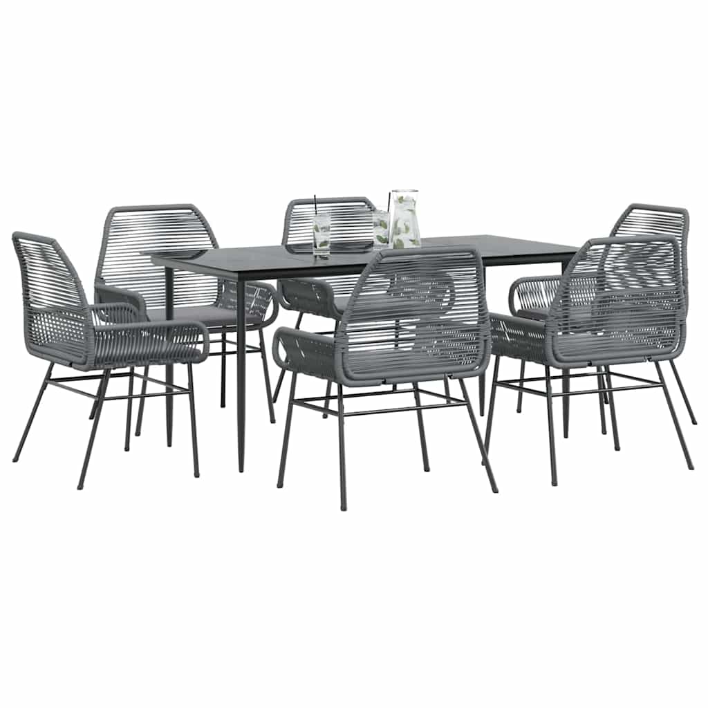 7 dele spisebordsst til haven med hynder polyrattan glas gr
