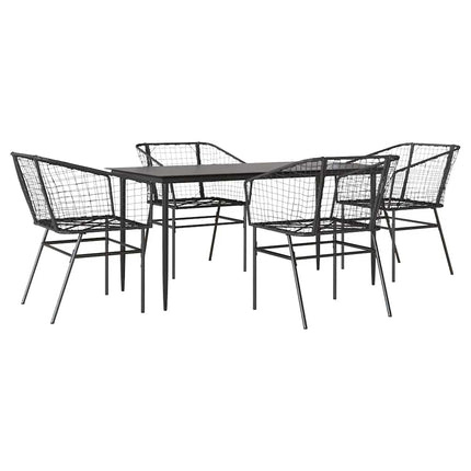 5 dele spisebordssæt til haven polyrattan glas sort