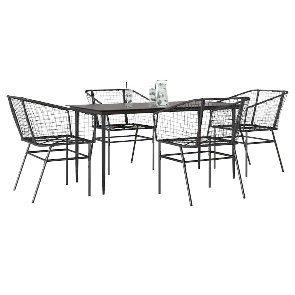 5 dele spisebordsst til haven polyrattan glas sort
