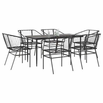 7 dele spisebordssæt til haven polyrattan glas sort