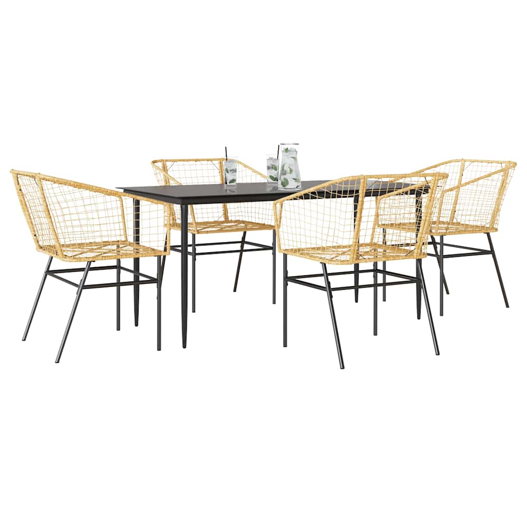 5 dele spisebordsst til haven polyrattan glas brun