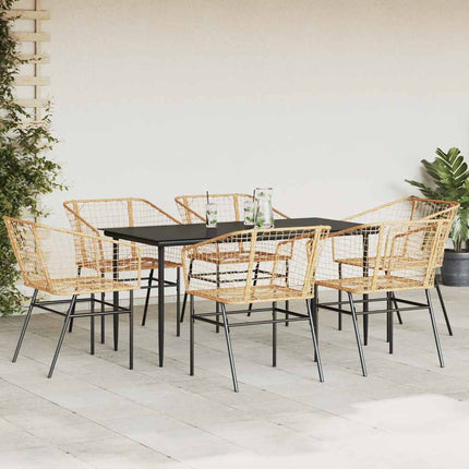7 dele spisebordssæt til haven polyrattan glas brun