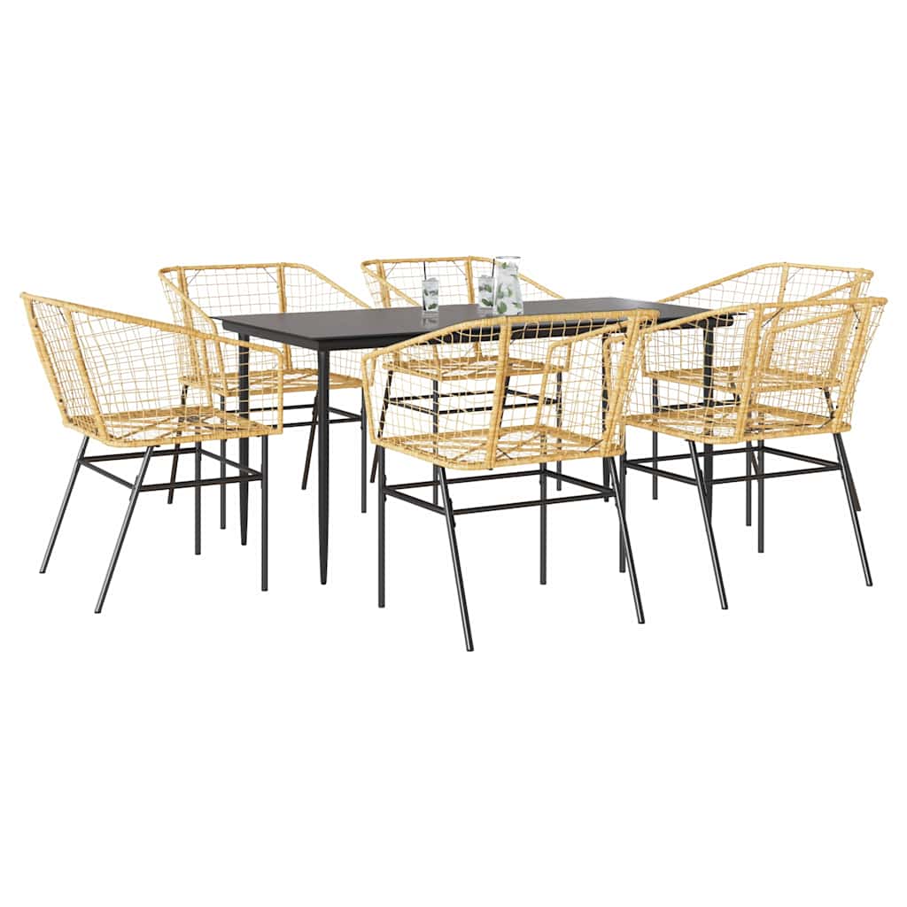 7 dele spisebordsst til haven polyrattan glas brun