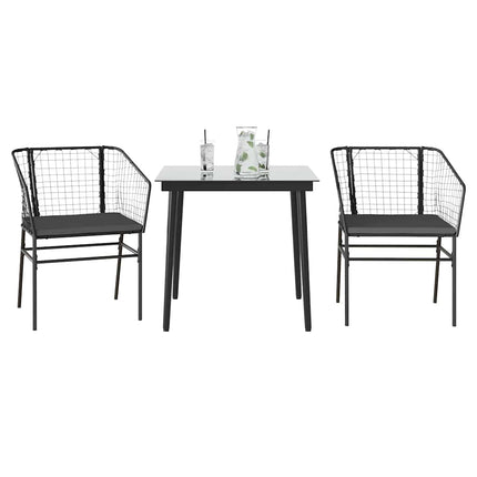 3 dele spisebordssæt til haven m. hynder polyrattan glas sort