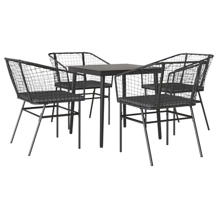 5 dele spisebordssæt til haven m. hynder polyrattan glas sort