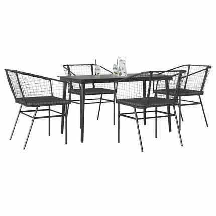 5 dele spisebordssæt til haven m. hynder polyrattan glas sort