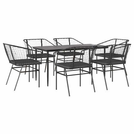 7 dele spisebordssæt til haven m. hynder polyrattan glas sort