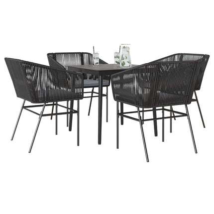 5 dele spisebordssæt til haven m. hynder polyrattan glas sort