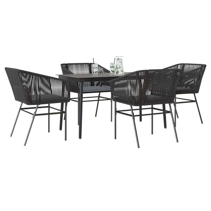 5 dele spisebordssæt til haven m. hynder polyrattan glas sort
