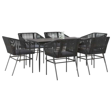 7 dele spisebordssæt til haven m. hynder polyrattan glas sort