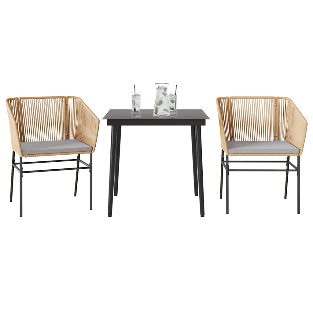 3 dele spisebordssæt til haven m. hynder polyrattan glas brun billede