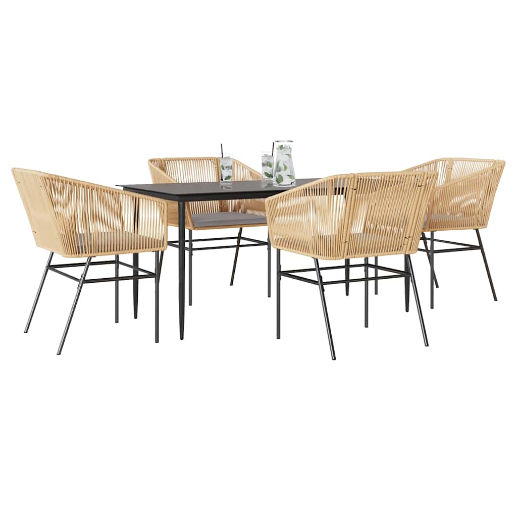 5 dele spisebordsst til haven m. hynder polyrattan glas brun