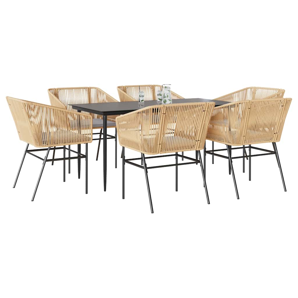 7 dele spisebordsst til haven m. hynder polyrattan glas brun