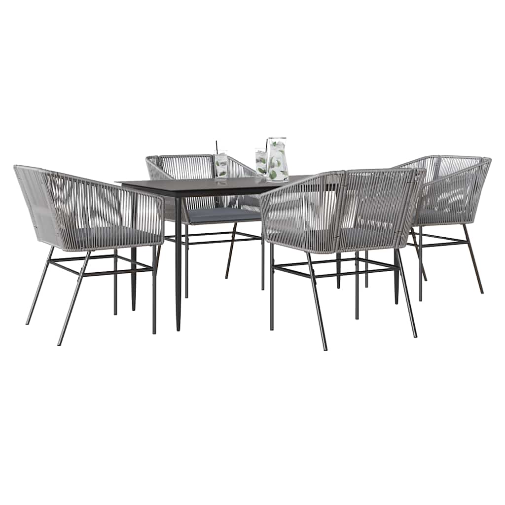 5 dele spisebordsst til haven med hynder polyrattan glas gr