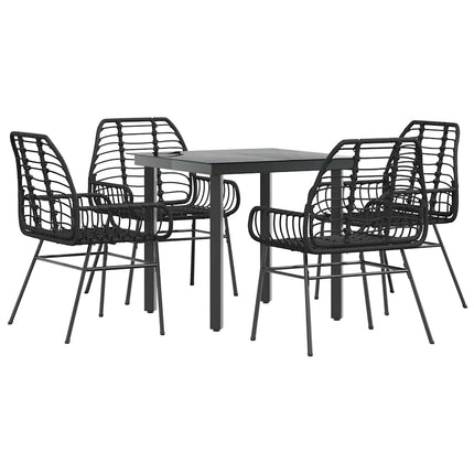 5 dele spisebordssæt til haven polyrattan glas sort