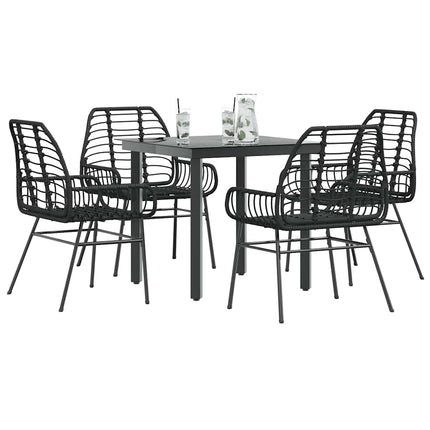 5 dele spisebordssæt til haven polyrattan glas sort