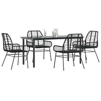 5 dele spisebordssæt til haven polyrattan glas sort