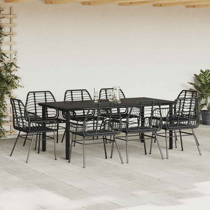 9 dele spisebordssæt til haven polyrattan glas sort