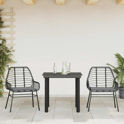 3 dele spisebordssæt til haven m. hynder polyrattan glas sort
